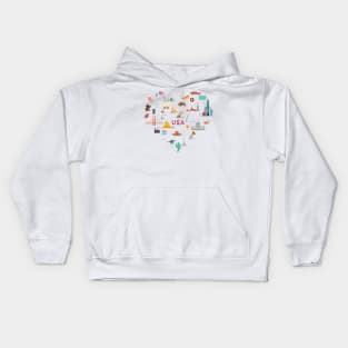 USA famous places and landmarks Kids Hoodie